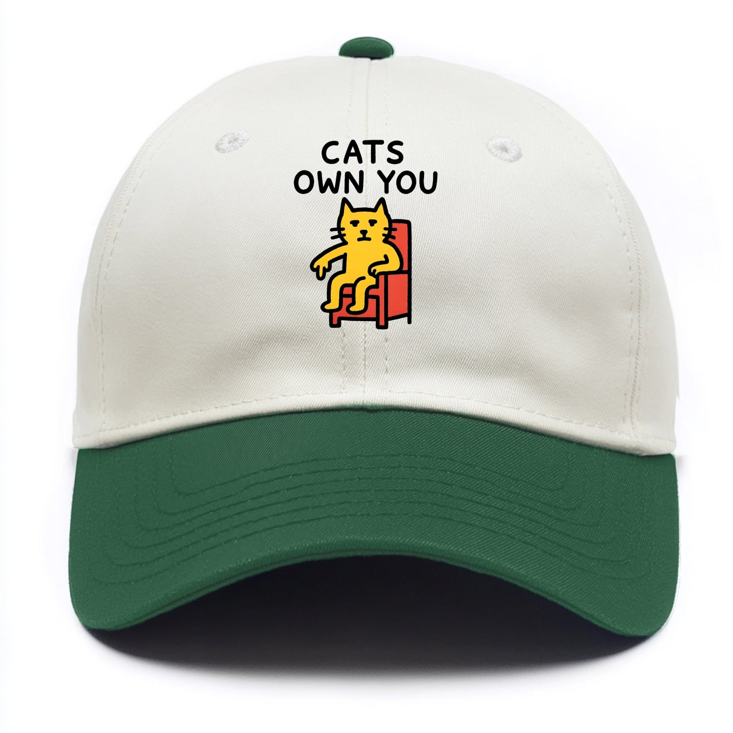 CATS OWN YOU | Cat on throne pointing down - Two Tone Cap - Green