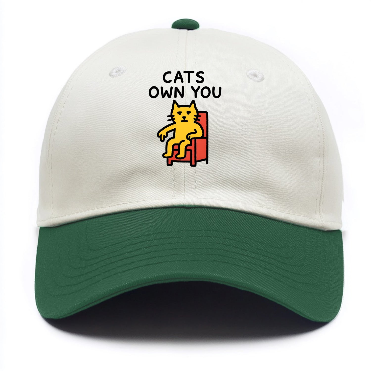 CATS OWN YOU | Cat on throne pointing down - Two Tone Cap - Green