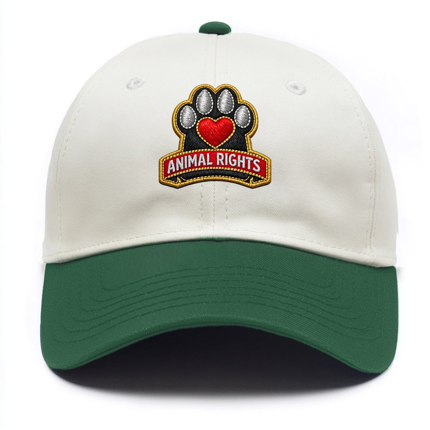 ANIMAL RIGHTS - raised paw with heart in red , advocacy - Two Tone Cap - Green