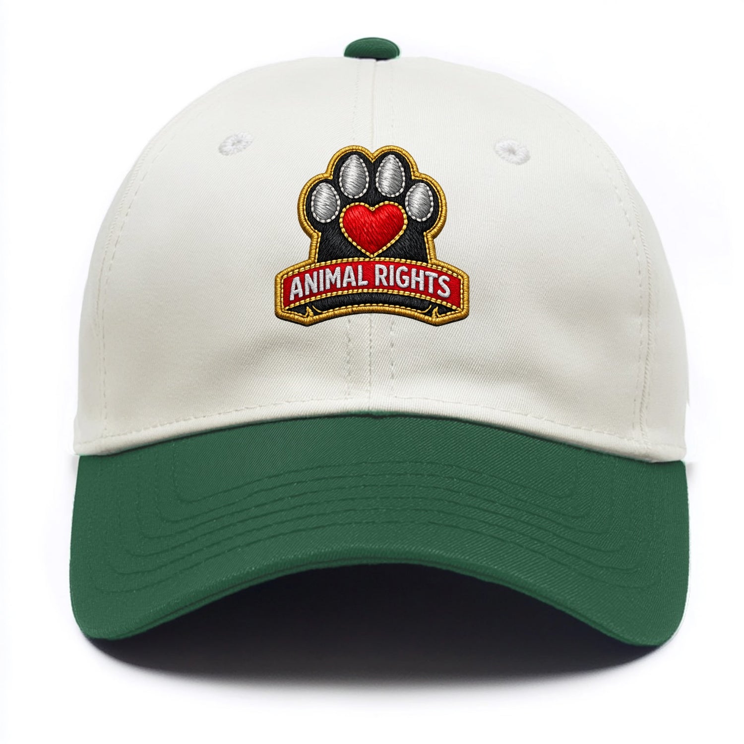 ANIMAL RIGHTS - raised paw with heart in red , advocacy - Two Tone Cap - Green