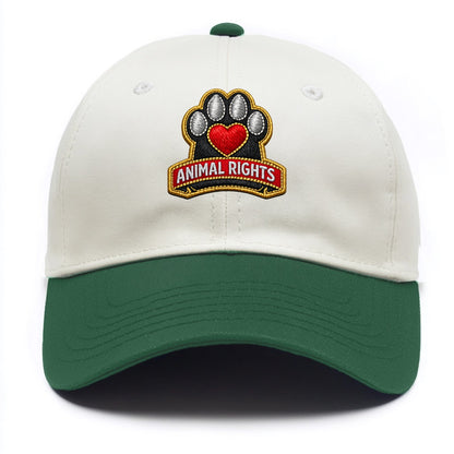 ANIMAL RIGHTS - raised paw with heart in red , advocacy - Two Tone Cap - Green