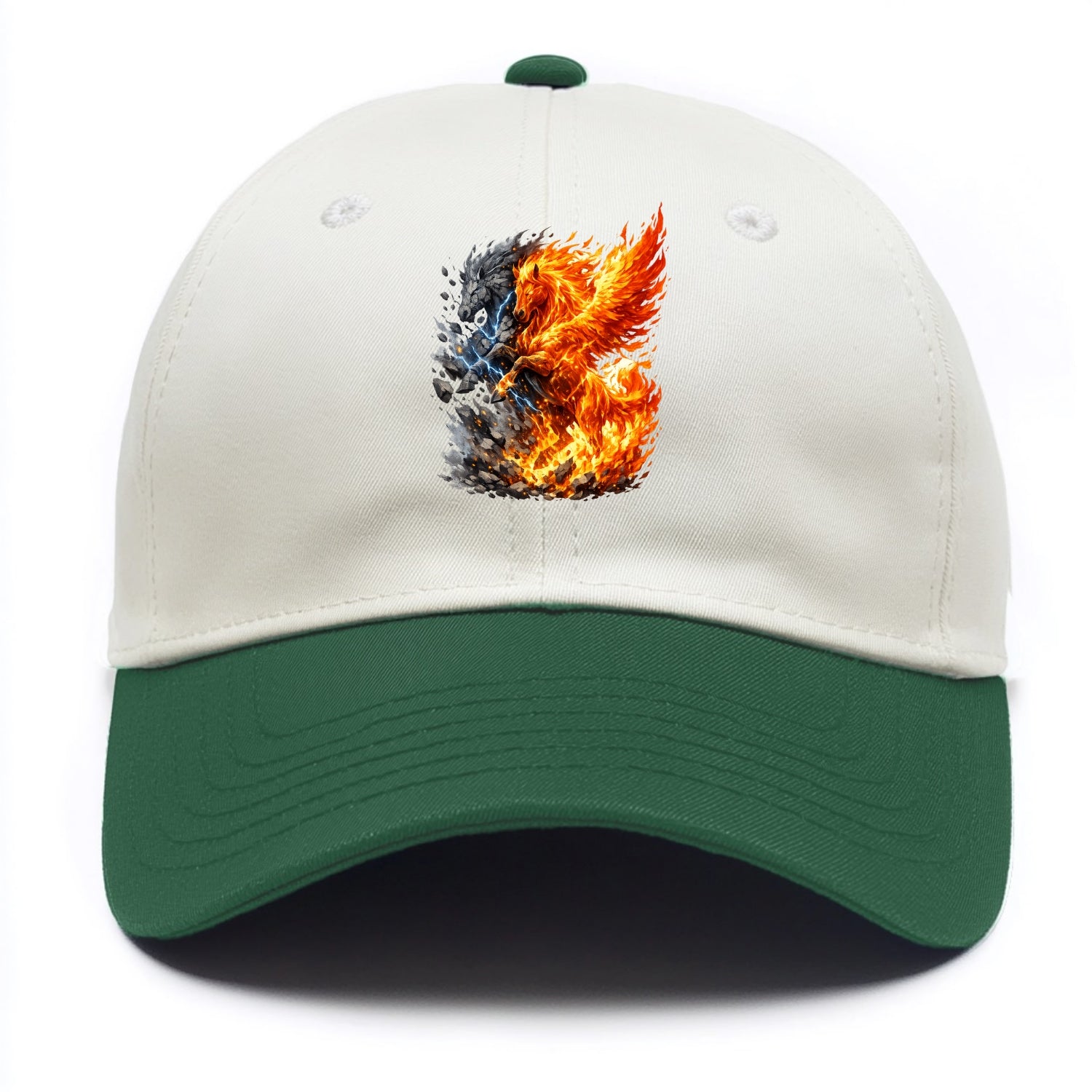 THUNDER FIRE | Horse combining lightning and flame | Electric fire | Storm energy | - Two Tone Cap - Green
