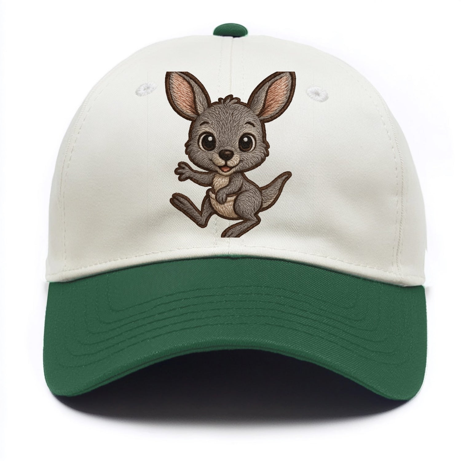 Baby Kangaroo Joey - gray fur, large ears, in pouch peek, bright eyes, front-facing, - Two Tone Cap - Green