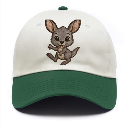 Baby Kangaroo Joey - gray fur, large ears, in pouch peek, bright eyes, front-facing, - Two Tone Cap - Green