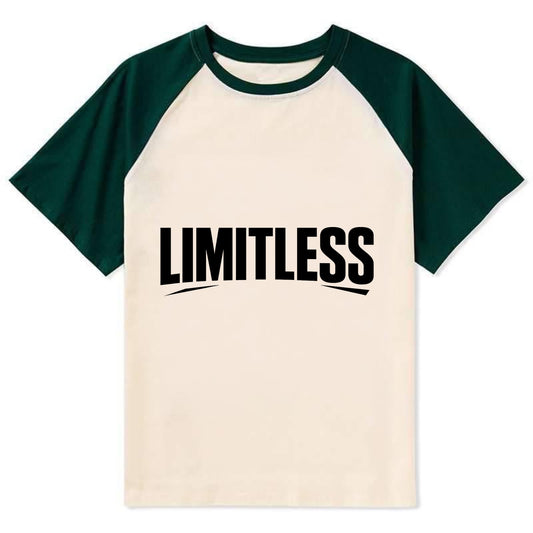 Bold typography design - "LIMITLESS" - no boundaries, infinite potential - Contrast Raglan T-shirt - Green