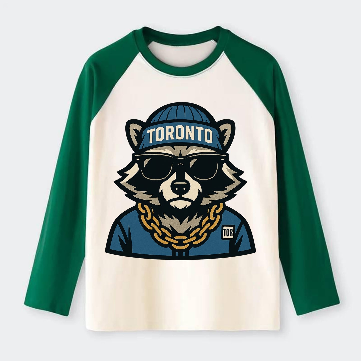 Toronto Raccoon - Raglan Long Sleeve T-Shirt - Green