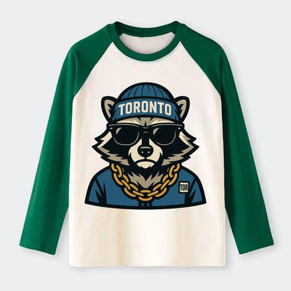 Toronto Raccoon - Raglan Long Sleeve T-Shirt - Green