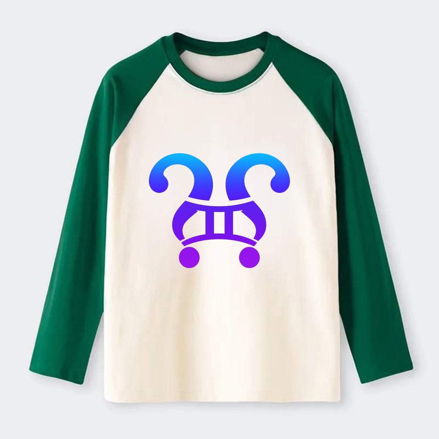 CURIOUS TWINS | Twin question marks | Endless curiosity | Seeking - Raglan Long Sleeve T-Shirt - Green