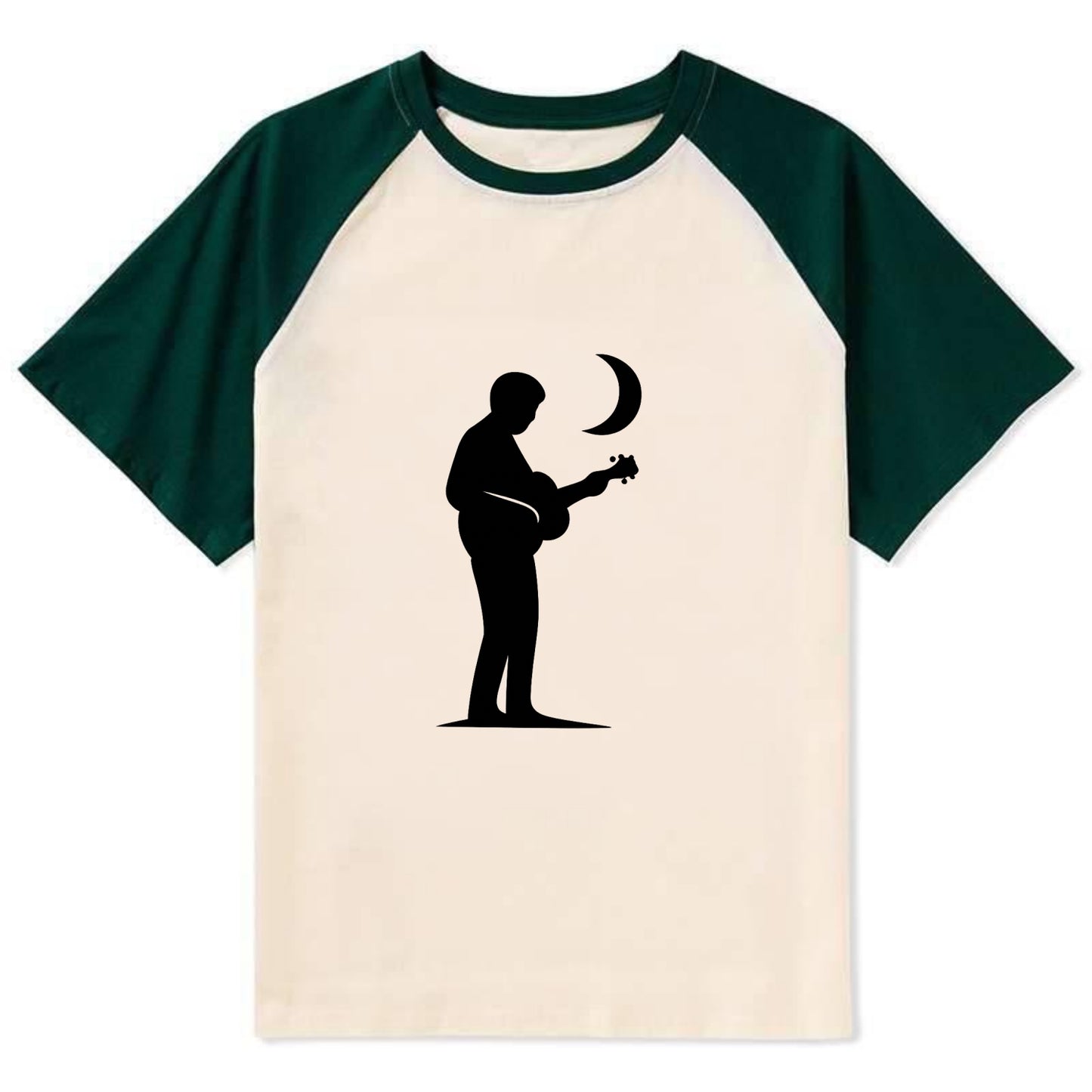 Guitarist playing acoustic under moonlight - Contrast Raglan T-shirt - Green