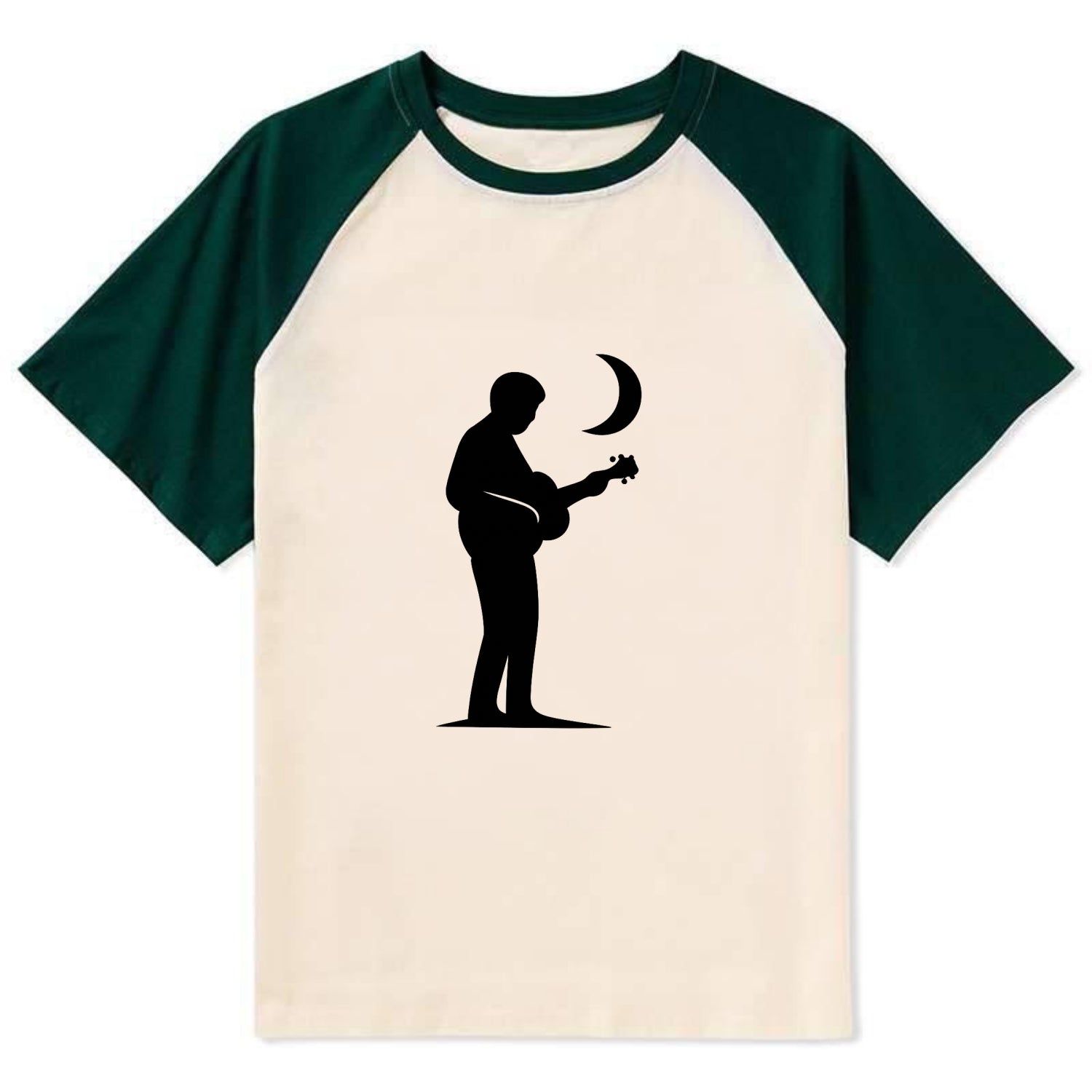 Guitarist playing acoustic under moonlight - Contrast Raglan T-shirt - Green