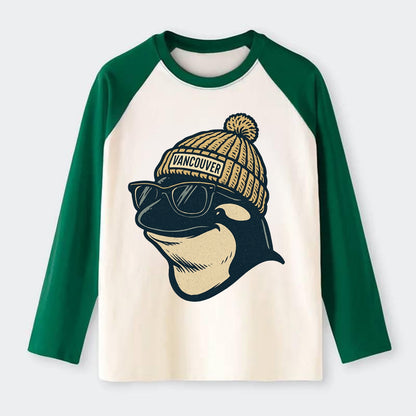 Vancouver Orca wearing Vancouver beanie - Raglan Long Sleeve T-Shirt - Green