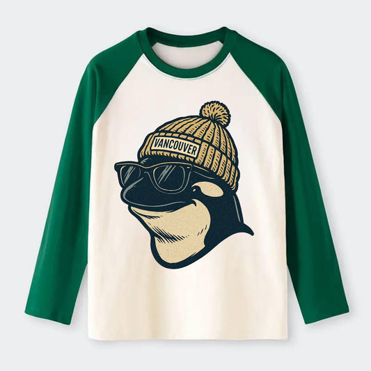 Vancouver Orca wearing Vancouver beanie - Raglan Long Sleeve T-Shirt - Green