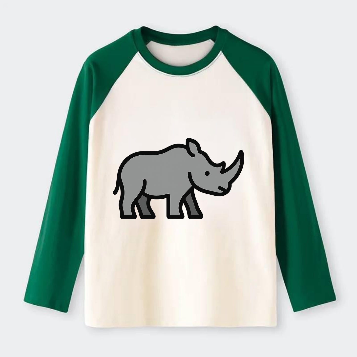 Rhinoceros - Gray with horn flat side profile - Raglan Long Sleeve T-Shirt - Green