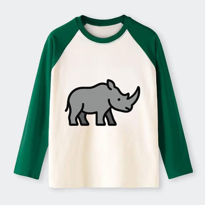 Rhinoceros - Gray with horn flat side profile - Raglan Long Sleeve T-Shirt - Green