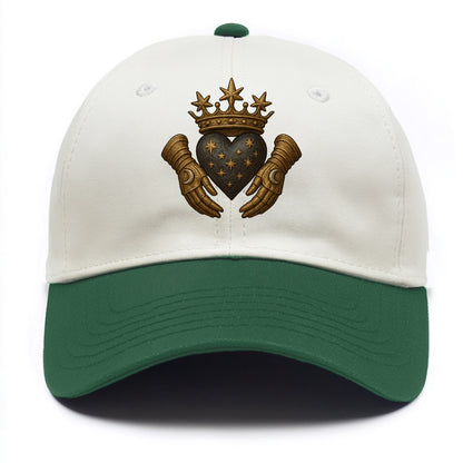 Ice crystal crown framing a frosted heart with fur-trimmed winter hands embracing it. - Two Tone Cap - Green