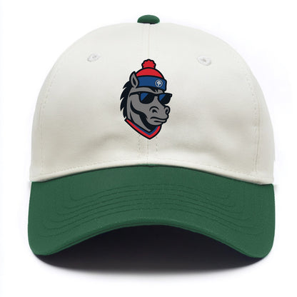 Detroit Stallion wearing Pistons red and blue beanie with piston patch and wayfarer - Two Tone Cap - Green