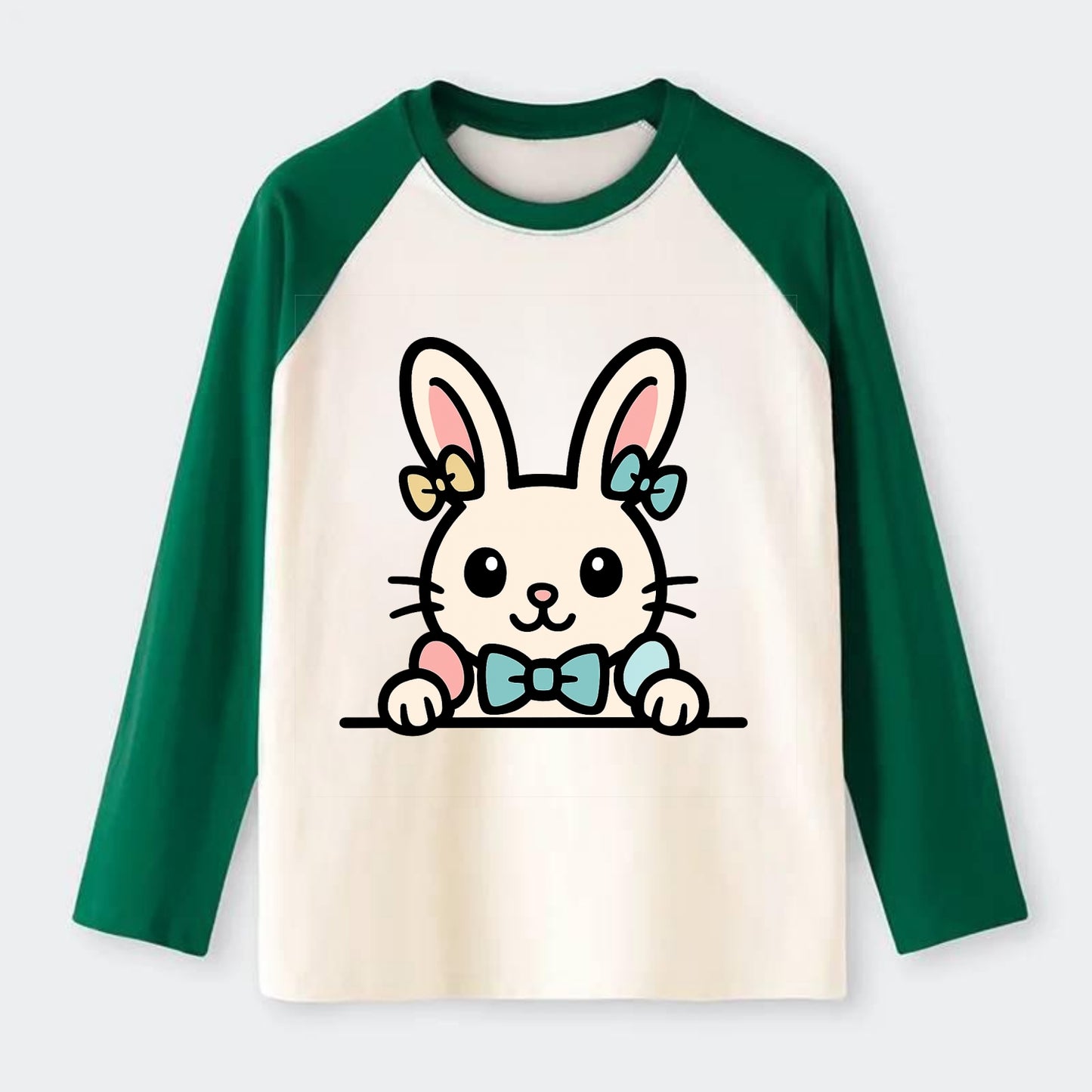 Easter Bunny  - Raglan Long Sleeve T-Shirt - Green