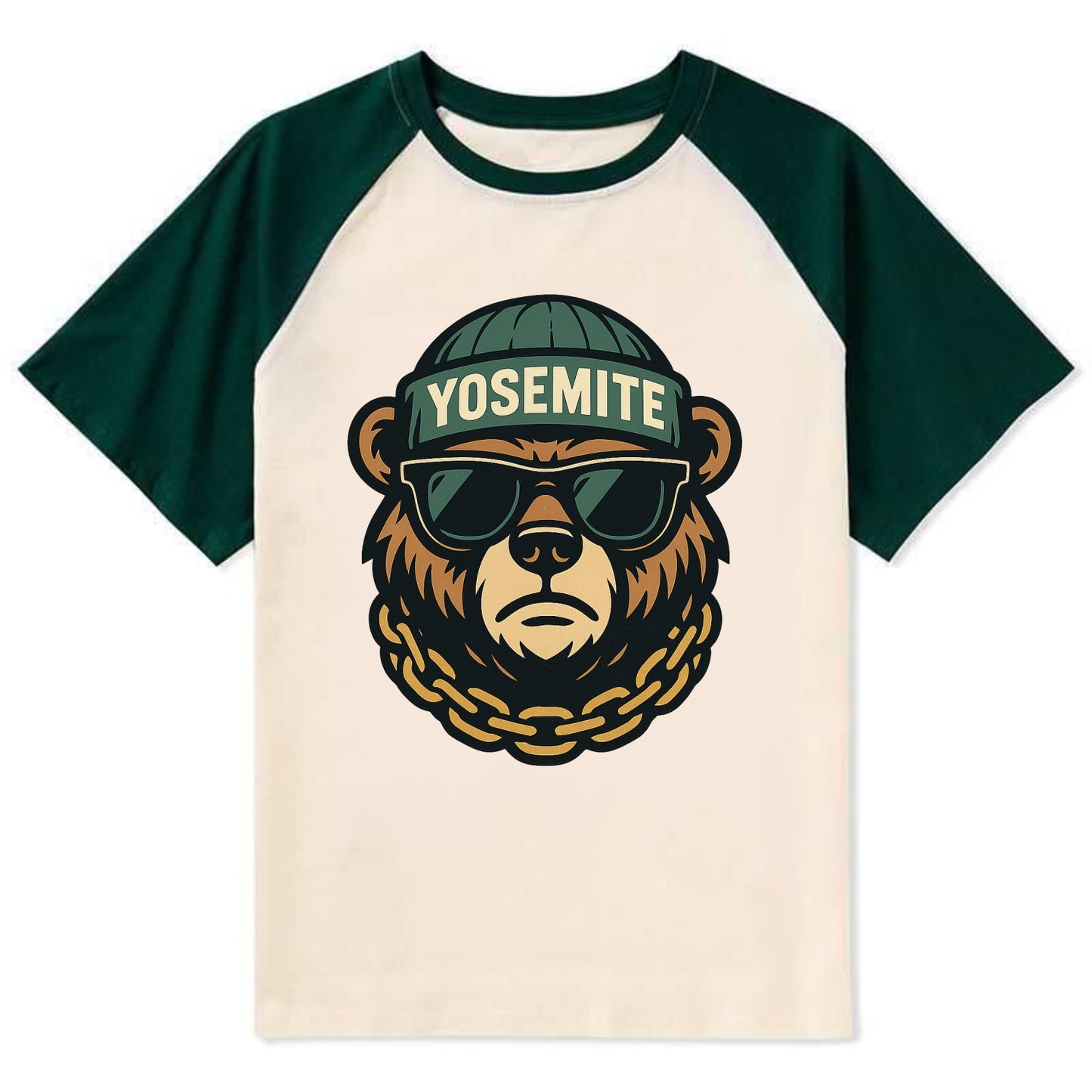 Yosemite Bear - Contrast Raglan T-shirt - Green