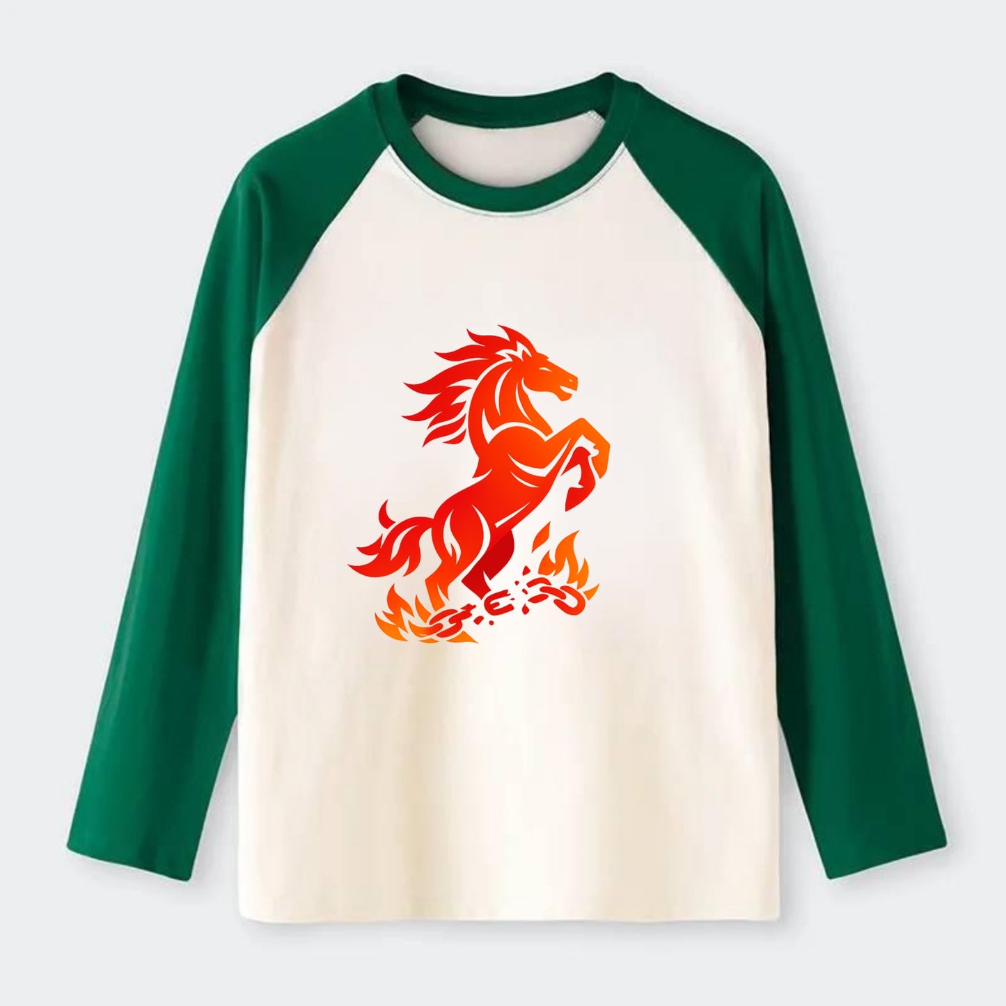 FREEDOM FLAMES | Wild horse breaking fire chains | Liberation | - Raglan Long Sleeve T-Shirt - Green