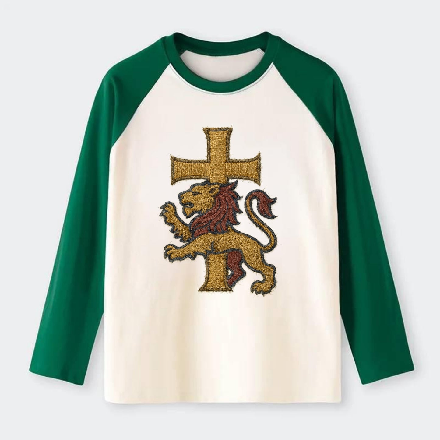 Lion and Cross  - Raglan Long Sleeve T-Shirt - Green