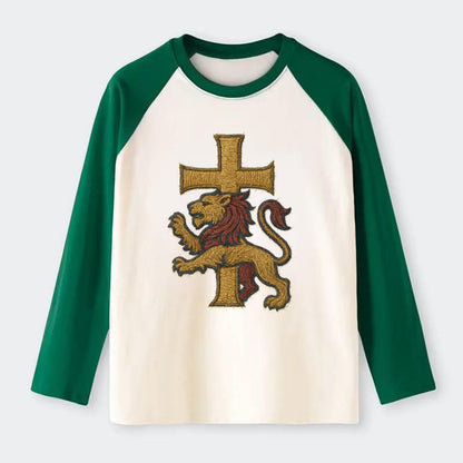 Lion and Cross  - Raglan Long Sleeve T-Shirt - Green