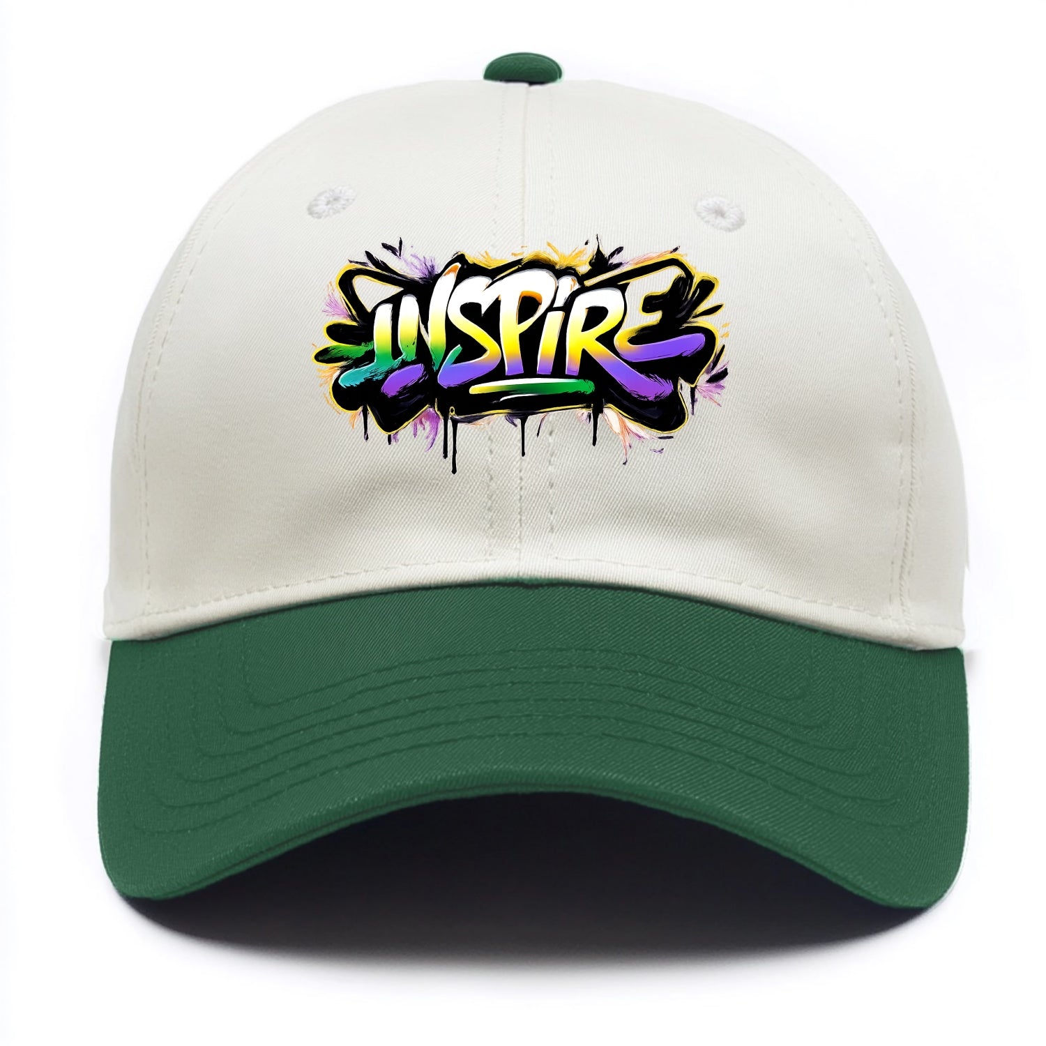 Bold typography design - "INSPIRE" - motivating others, being the spark - Two Tone Cap - Green