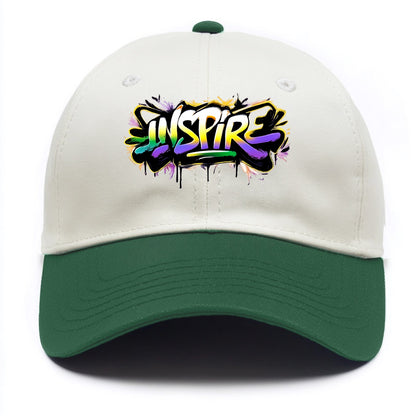 Bold typography design - "INSPIRE" - motivating others, being the spark - Two Tone Cap - Green