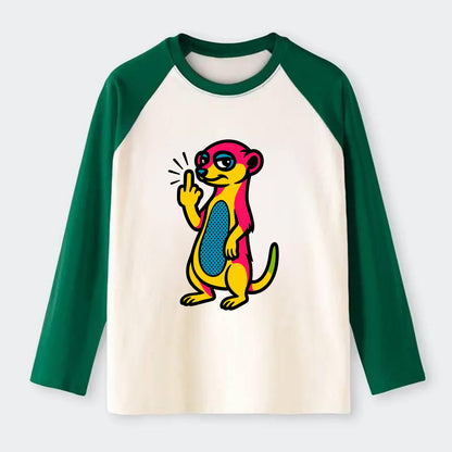 cute meerkat standing guard on hind legs, one front paw raised in - Raglan Long Sleeve T-Shirt - Green