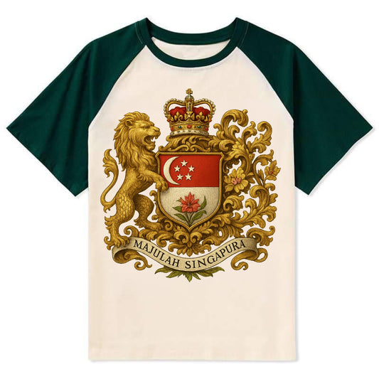 Singapore Merlion Emblem - Contrast Raglan T-shirt - Green