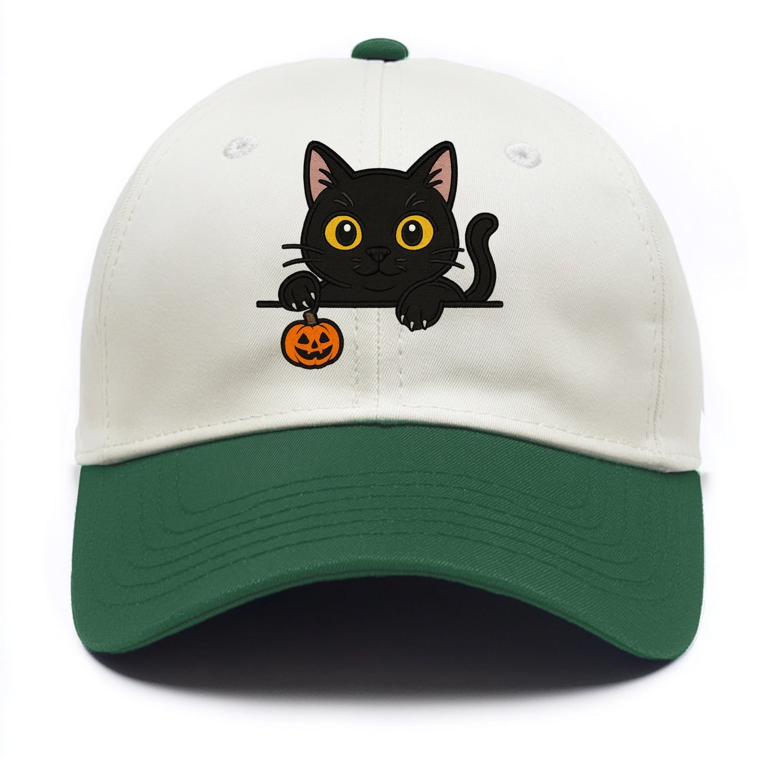 Midnight the black cat poking tongue out playfully while peeking. - Two Tone Cap - Green