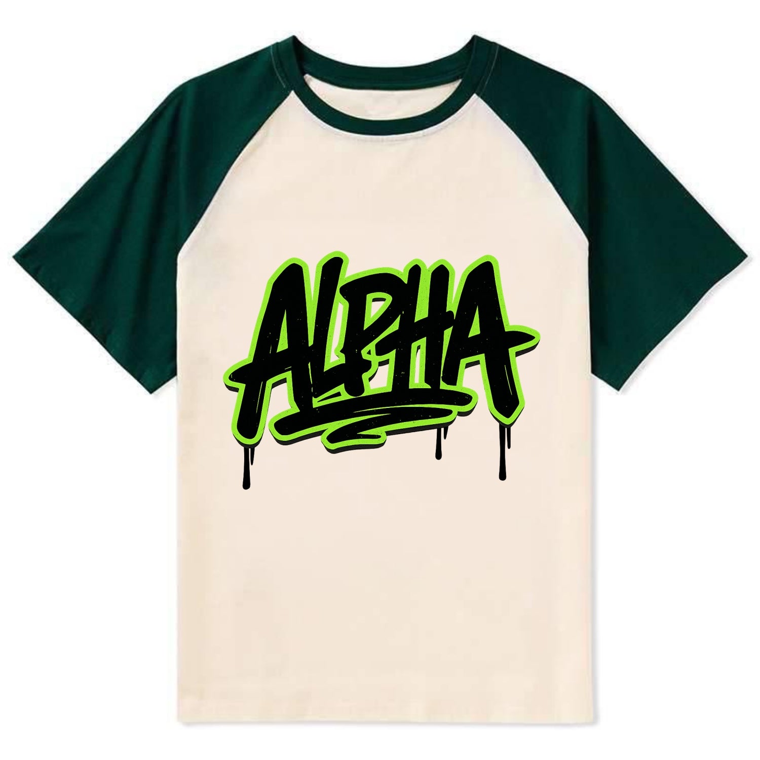 Bold typography design - "ALPHA" - leader of the pack - Contrast Raglan T-shirt - Green