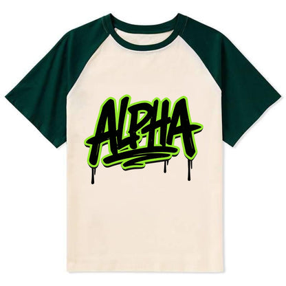 Bold typography design - "ALPHA" - leader of the pack - Contrast Raglan T-shirt - Green
