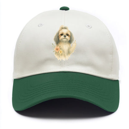 Shih Tzu with long flowing silky hair, tiny paw showing attitude - Two Tone Cap - Green