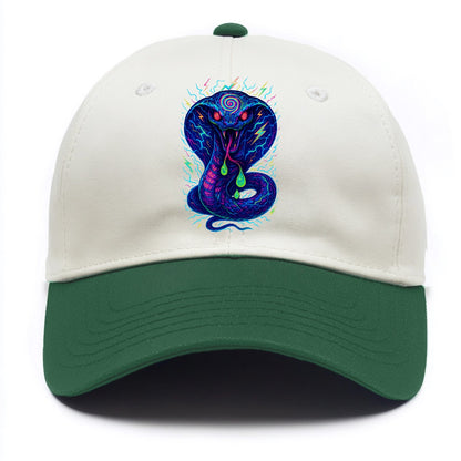 Mesmerizing cobra with hypnotic spiral patterns in the hood, scales that shimmer - Two Tone Cap - Green