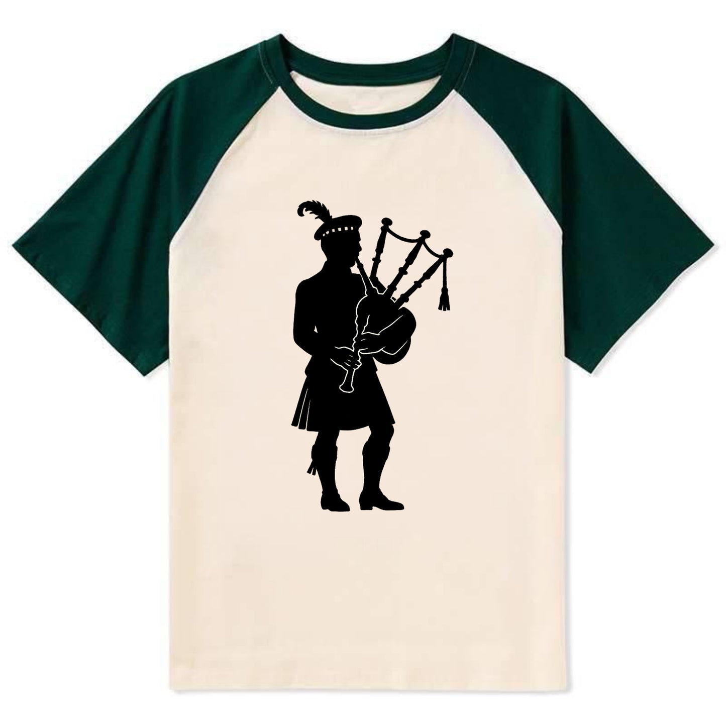 Bagpiper in traditional stance - Contrast Raglan T-shirt - Green