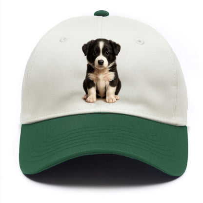 Baby Border Collie Puppy - black and white, intense smart eyes, athletic build, - Two Tone Cap - Green