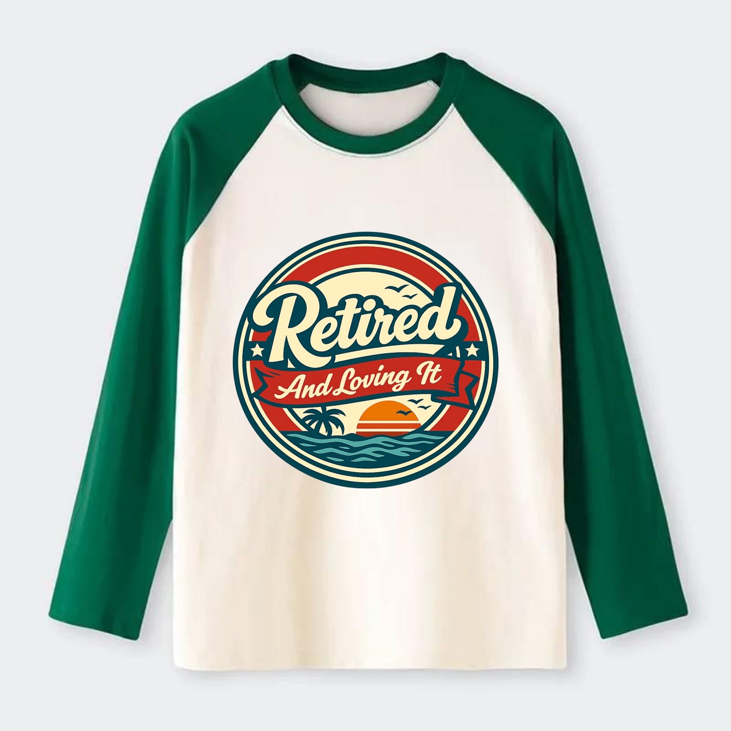 Carefree Retirement Emblem - Raglan Long Sleeve T-Shirt - Green