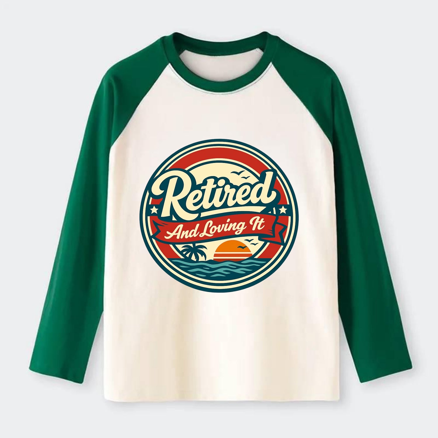 Carefree Retirement Emblem - Raglan Long Sleeve T-Shirt - Green