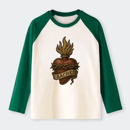 Sacred Heart  - Raglan Long Sleeve T-Shirt - Green