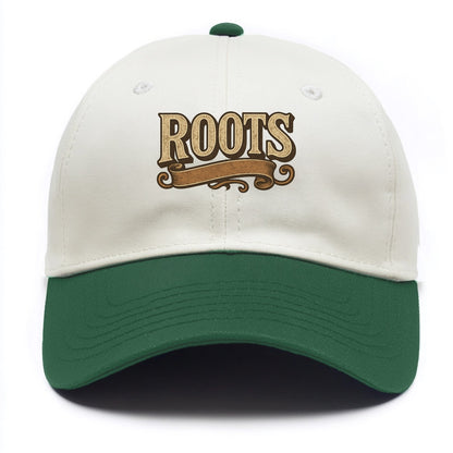 Bold typography design - "ROOTS" - where you come from, heritage - Two Tone Cap - Green