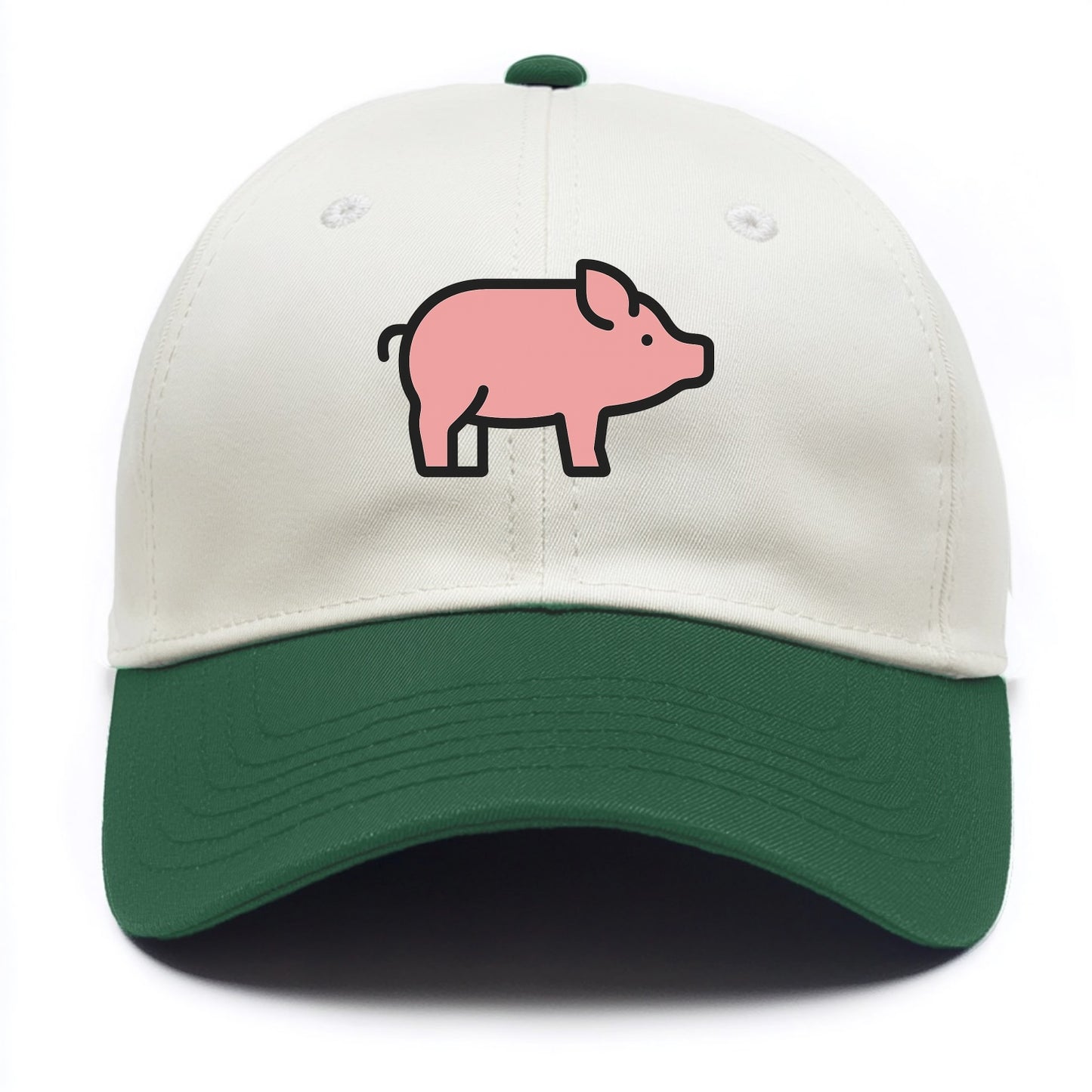 Pig - Pink farm pig flat side profile - Two Tone Cap - Green