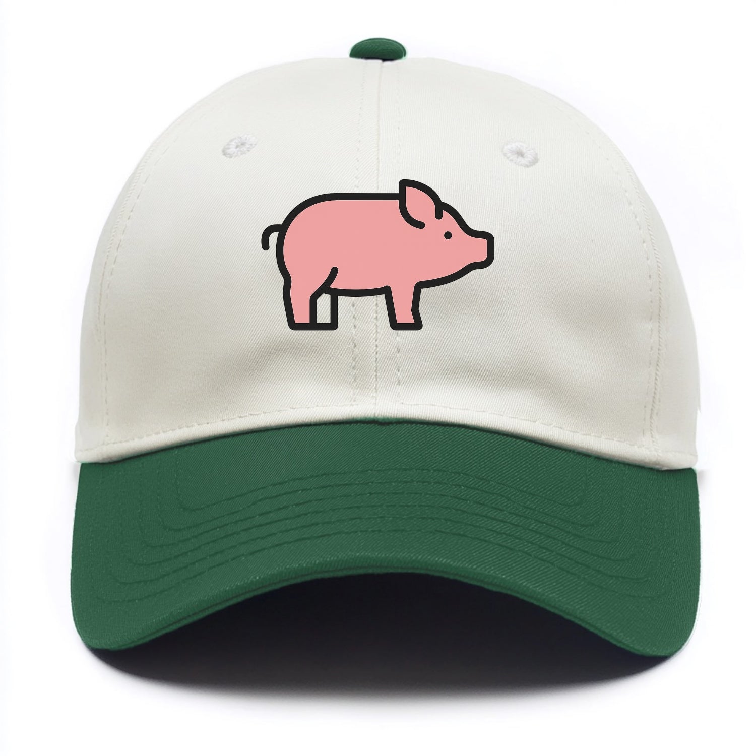 Pig - Pink farm pig flat side profile - Two Tone Cap - Green