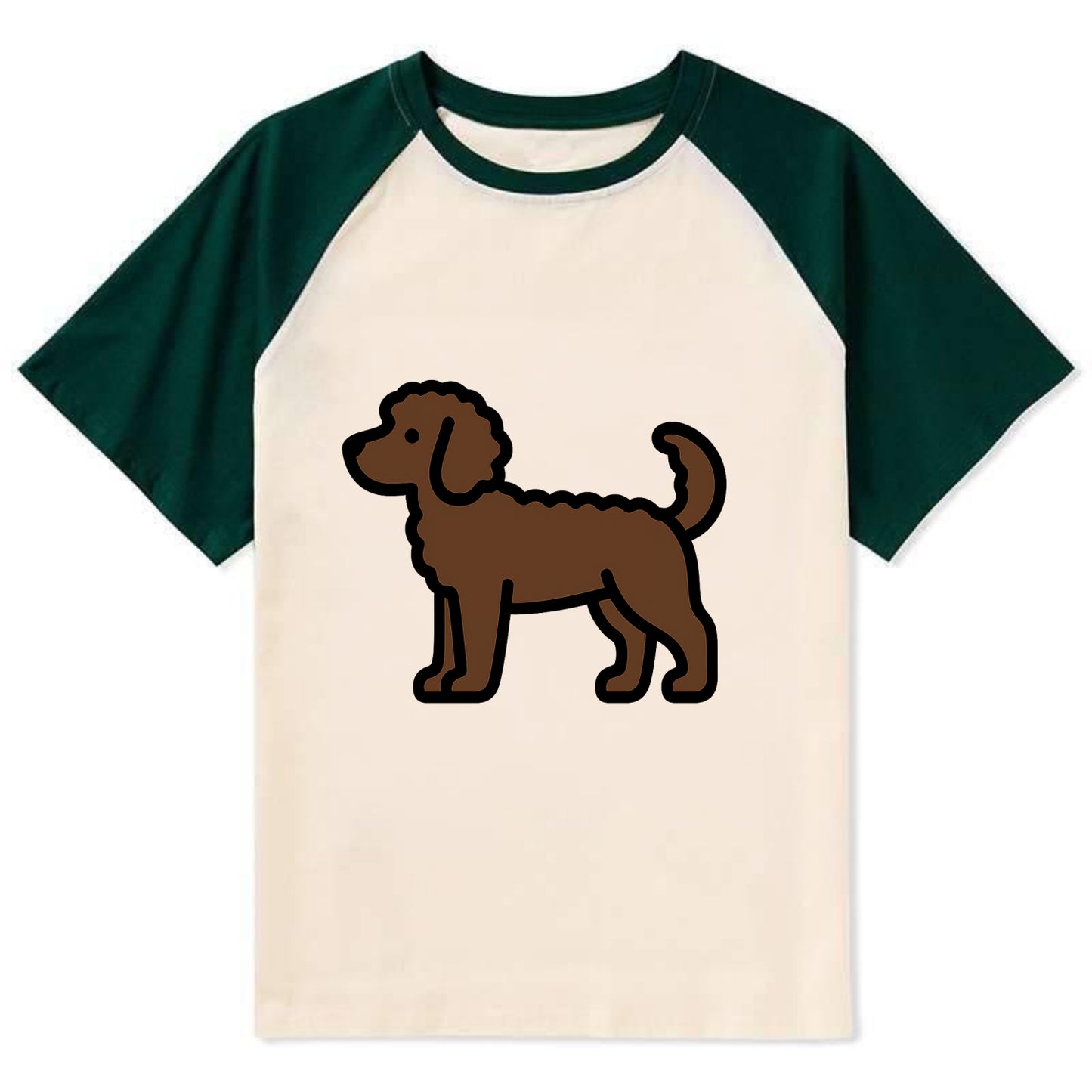 Labradoodle - Chocolate curly flat side profile - Contrast Raglan T-shirt - Green