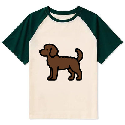 Labradoodle - Chocolate curly flat side profile - Contrast Raglan T-shirt - Green