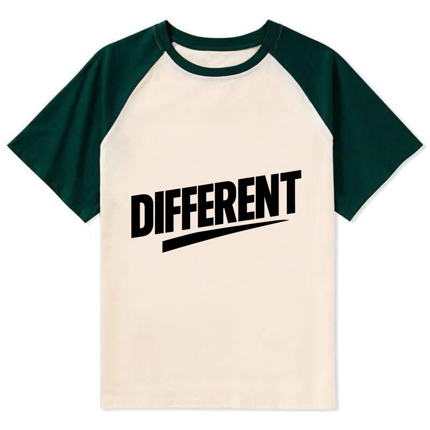 Bold typography design - "DIFFERENT" - standing out, not following crowd - Contrast Raglan T-shirt - Green