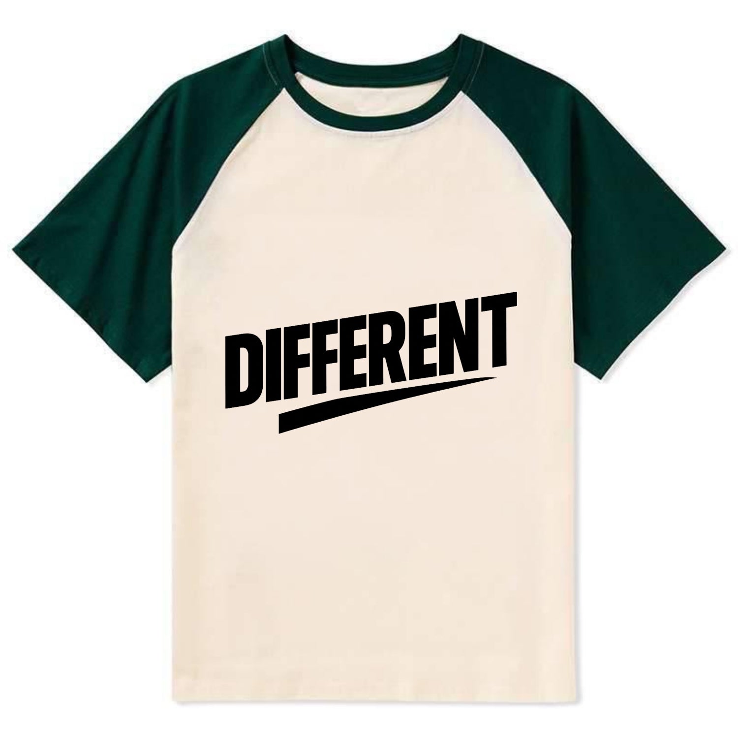 Bold typography design - "DIFFERENT" - standing out, not following crowd - Contrast Raglan T-shirt - Green