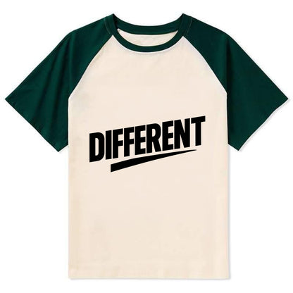 Bold typography design - "DIFFERENT" - standing out, not following crowd - Contrast Raglan T-shirt - Green
