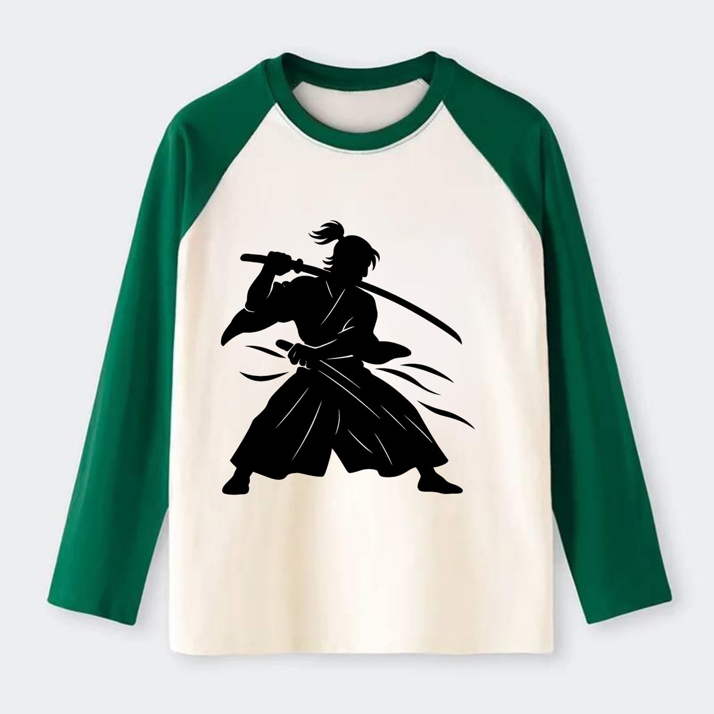 Japanese samurai sword draw - Raglan Long Sleeve T-Shirt - Green