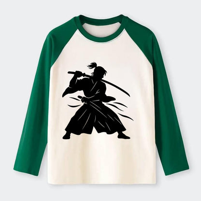 Japanese samurai sword draw - Raglan Long Sleeve T-Shirt - Green