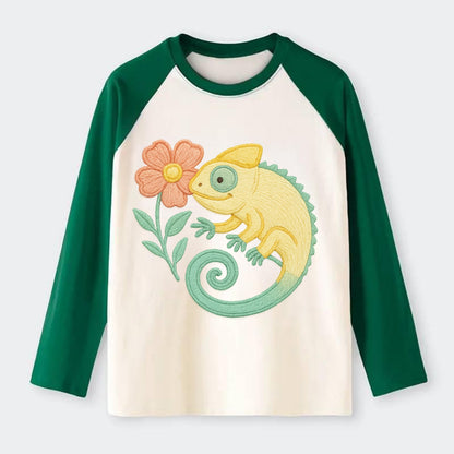 Yellow Chameleon - Raglan Long Sleeve T-Shirt - Green